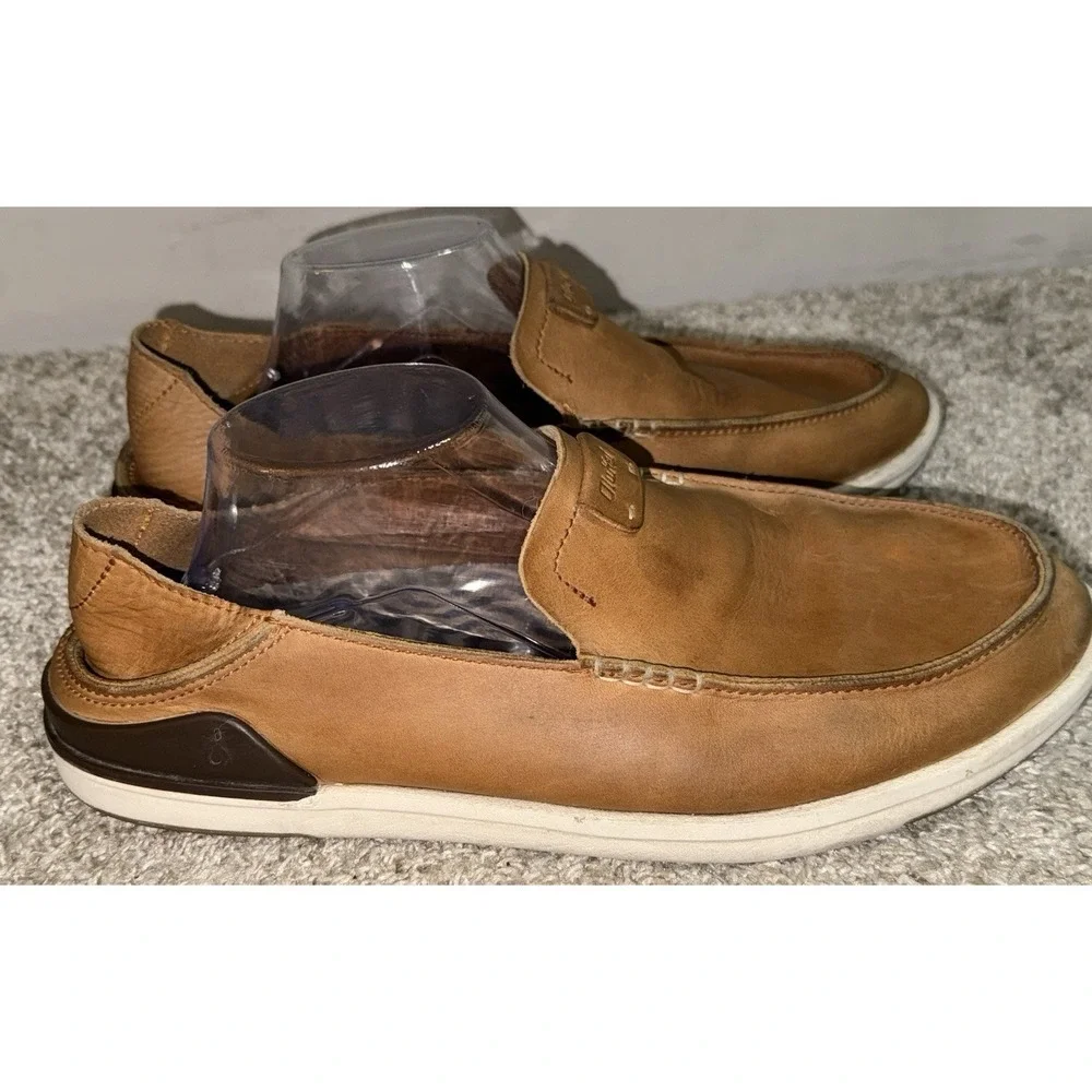 Men's Olukai Kakaha Leather Slip-on Shoes US Size Men's 12 Fox 10490-FXFX
